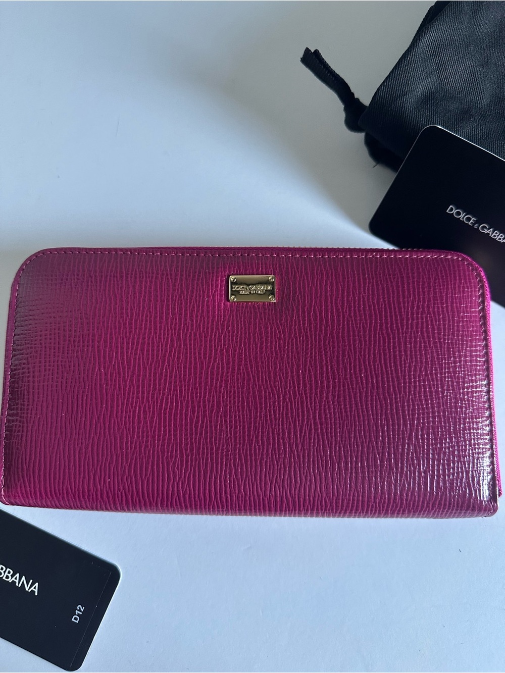 Dolce & Gabbana Dauphine Leather Zip Around Continental Wallet Fuchsia Pink NWT